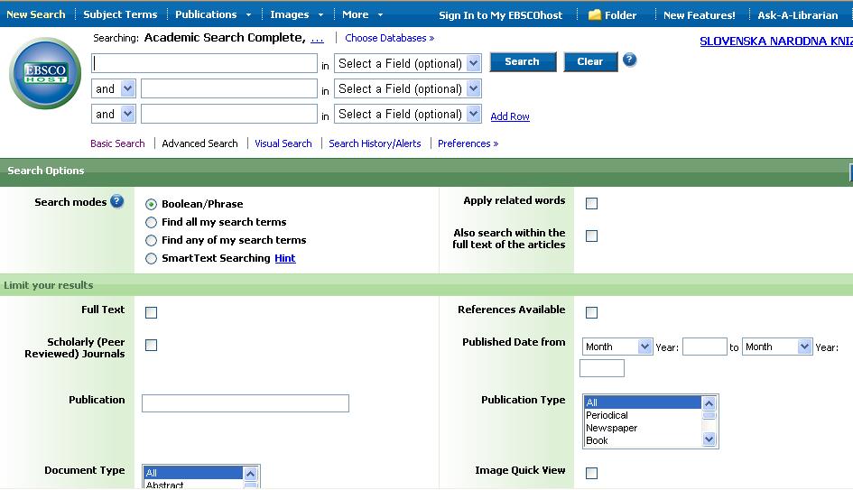  Advanced Search v EBSCOhost