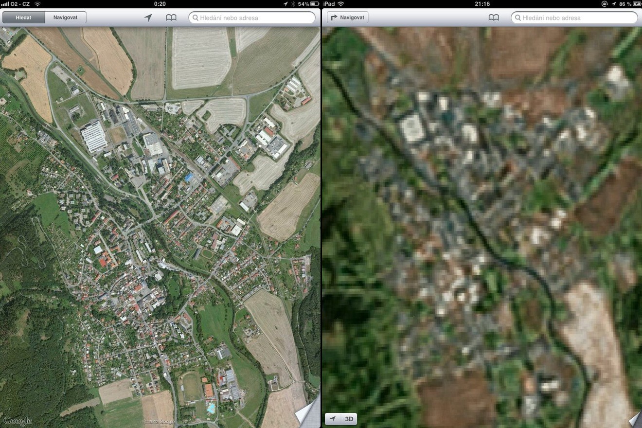 Porovnání satelitních snímků: Odry