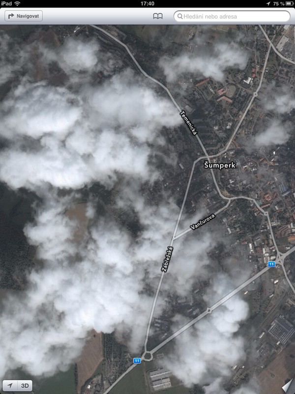 Ukázka satelitních snímků rozšířených o aktuální meteorologickou situaci (Šumperk)