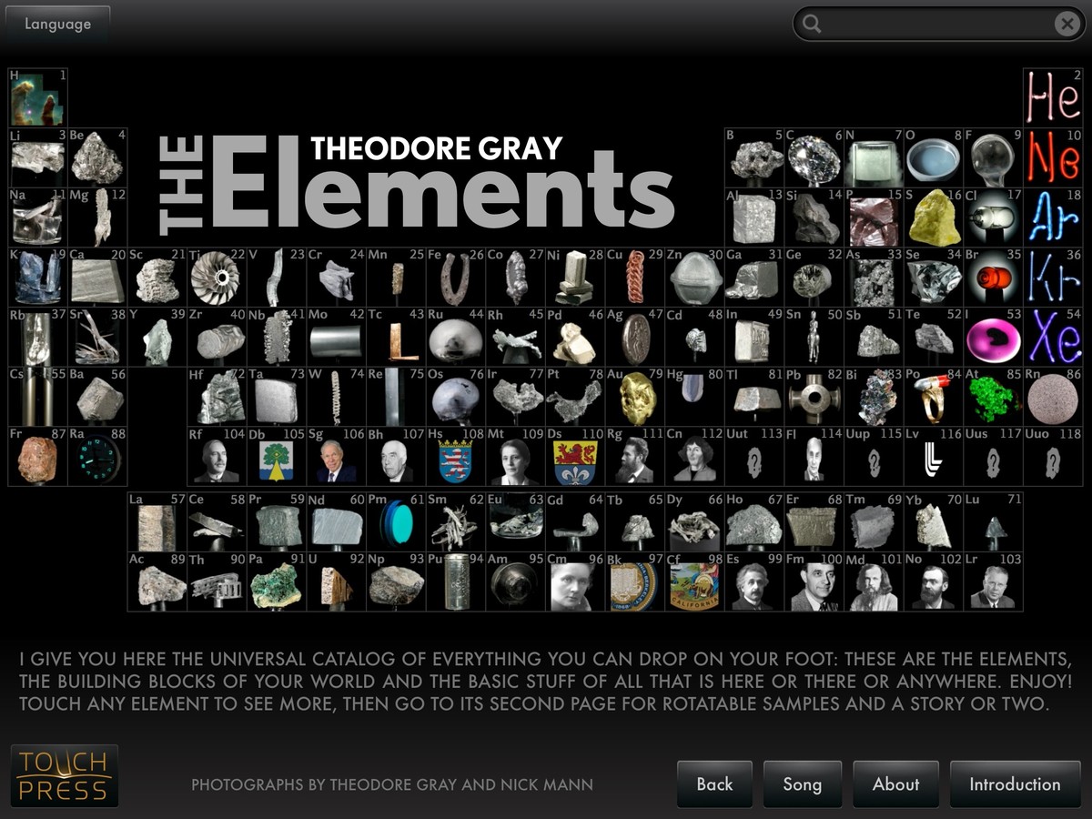 Screenshot z aplikace The Elements: A Visual Exploration