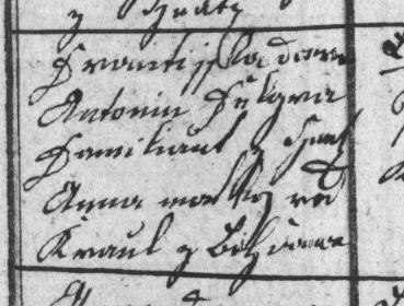 Obr. 1: Sken z matriky narozených, Hnátnice, 1833, údaje o matce, Státní oblastní archiv v Zámrsku